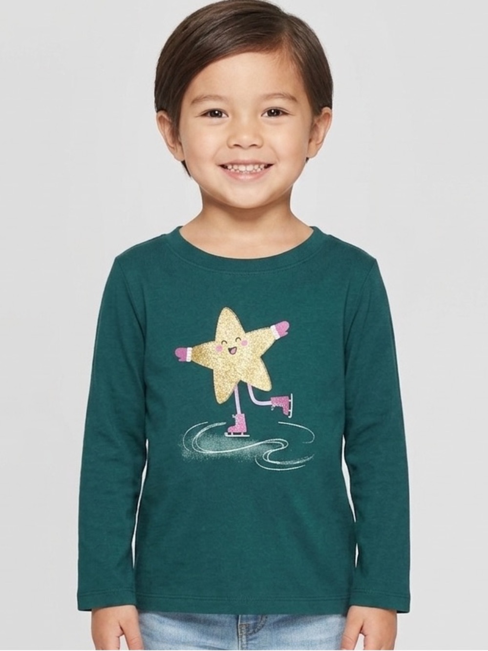 Cat & Jack Teal Long Sleeve Shirt with Gold Star